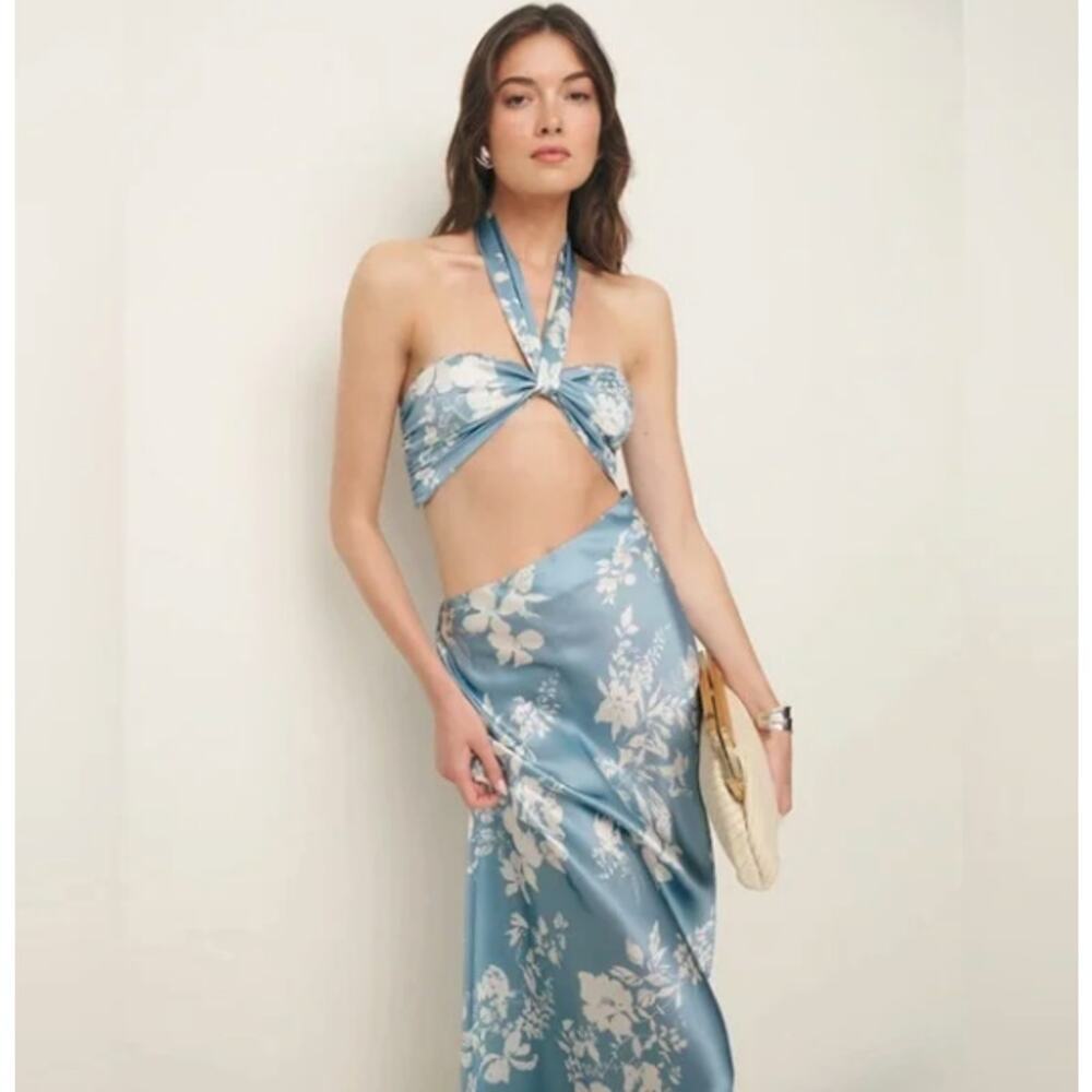 Reformation Womens Vivi Silk Maxi Dress Aliso Blue Size 6 NWT